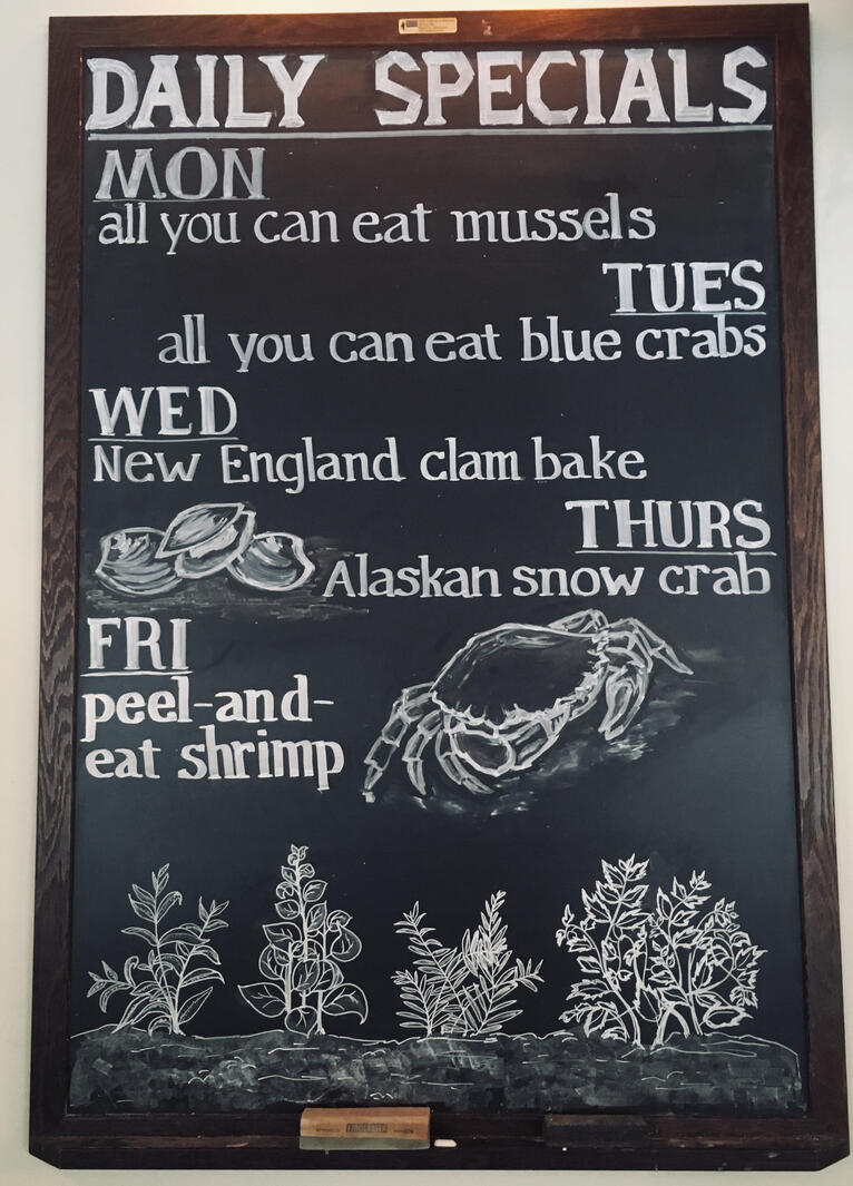 Seafood Chalk Menu